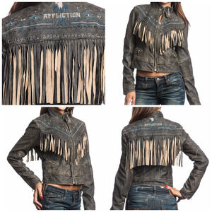 AFFLICTION Leather LOST LOVE Jacket L Limited edition #226 Black fringe NWT $595